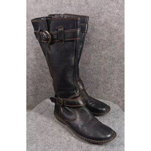 b.o.c Born Riding Boots‎ Knee High Black Leather Side Zip Adjustable Buckle 6.5